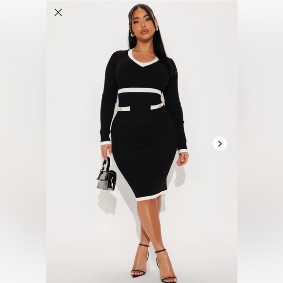 Brand Nee Black/White Long Sleeve Midi Sweater Dress - Picture 4 of 6